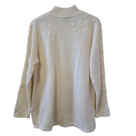 Vintage Floral Embroidered Knit Cowl Turtle Neck Pullover Long Sleeve Sweater - Picture 5 of 8